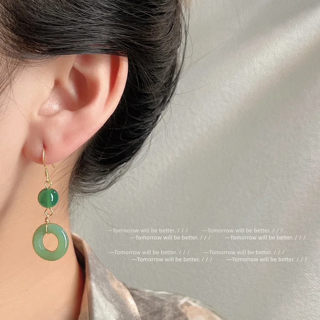 Vintage Fashion Rings - Green Real Jade Ring Earrings Lucky