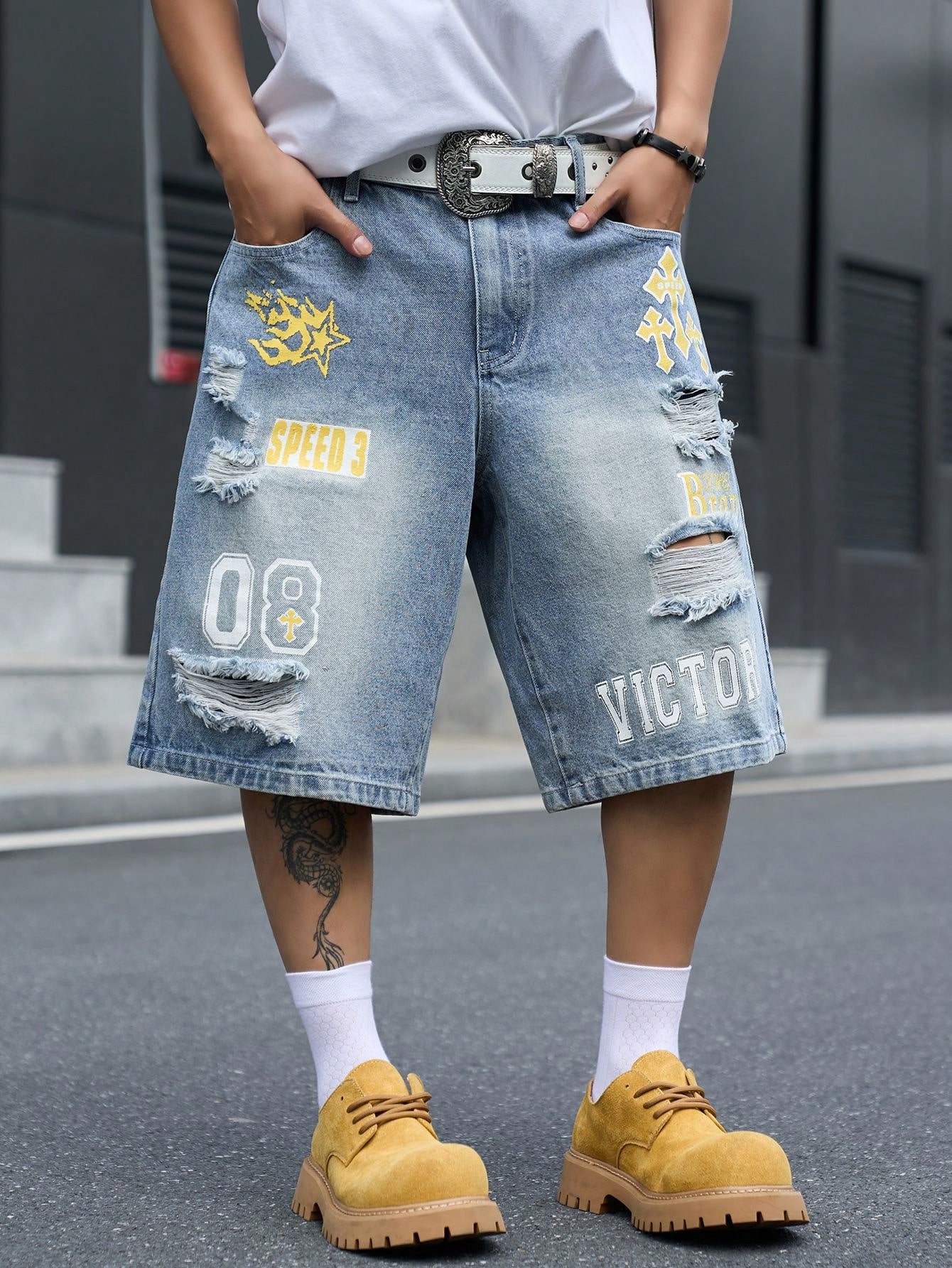 Men's Loose Fit Denim Bermuda  - Vintage Fashion Jeans recension och pris
